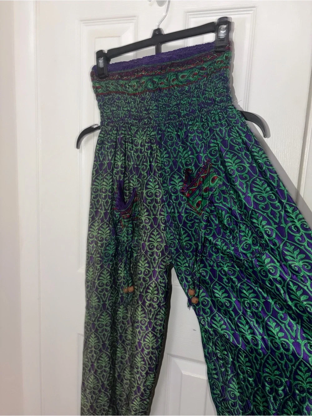 Cynthia Rowley Green & Purple Printed Smocked Harem Pants